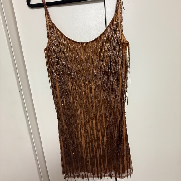 NWOT Mac Duggal 5934 Copper Brown Embellished Beaded Fringe Dress Size 12 - Picture 9 of 11
